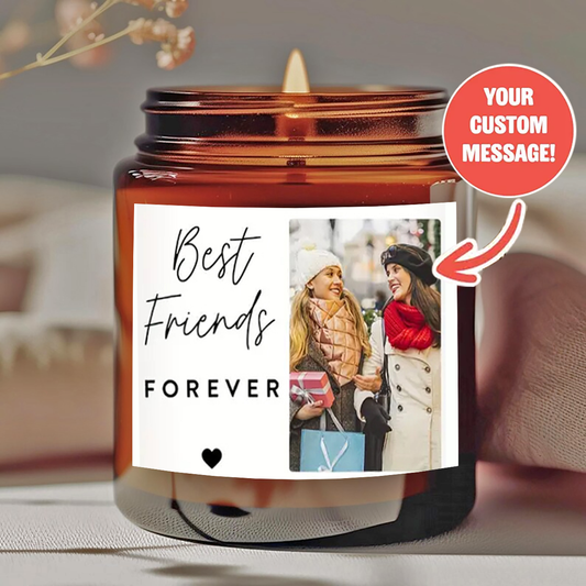 1 personalized candle - customized photos and text, transparent color can - long-lasting soy wax (burning time over 12 hours) - wedding, Valentine's Day, birthday, bridesmaid gift - personalized souvenir gift, event candle