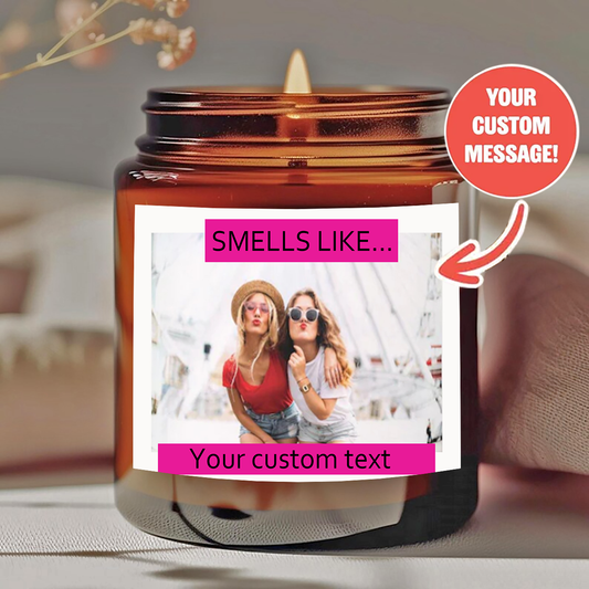 1 personalized candle - customized photos and text, transparent color can - long-lasting soy wax (burning time over 12 hours) - wedding, Valentine's Day, birthday, bridesmaid gift - personalized souvenir gift, event candle