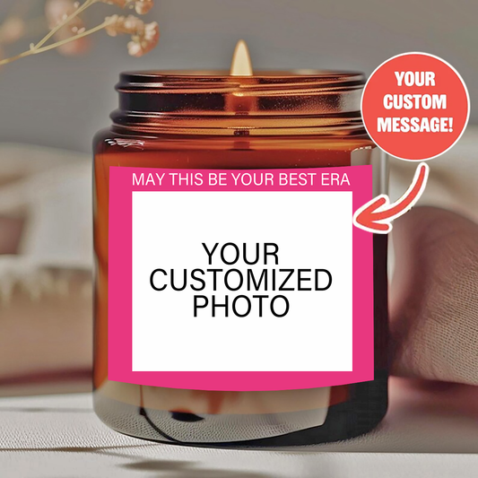1 personalized candle - customized photos and text, transparent color can - long-lasting soy wax (burning time over 12 hours) - wedding, Valentine's Day, birthday, bridesmaid gift - personalized souvenir gift, event candle