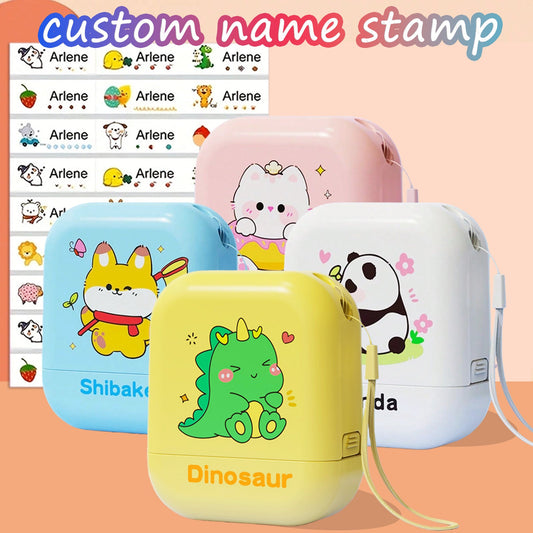 (90PCS stickers+1PC stamp set)Customized children's name stamp,personalized waterproof stamp for clothing,Men's and women's personalized ink pad stamps