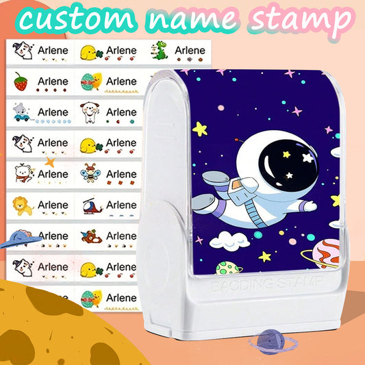 (90PCS stickers+1PC stamp set)Custom Name Stamp For Kids Clothing Waterproof The Name Stamp Personalized For Clothes ,Handwritten Signature Stamp,Personalized Clothing Stamps For Clothes, DIY Customized astronaut Self Inking Name Seal Stamp For Business