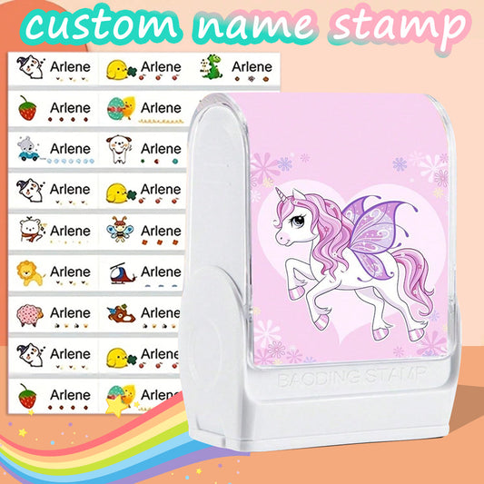 (90PCS stickers+1PC stamp set)Custom Name Stamp For Kids Clothing Waterproof The Name Stamp Personalized For Clothes ,Handwritten Signature Stamp,Personalized Clothing Stamps For Clothes, DIY Customized Cartoon Self Inking Name Seal Stamp For Business
