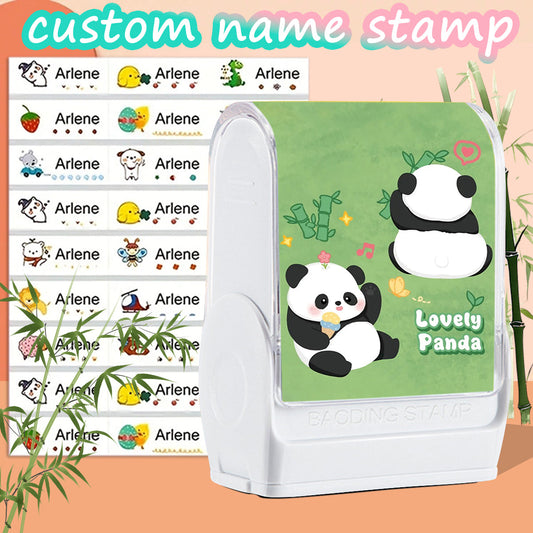 (90PCS Stickers + 1PC Stamp Set)Lovely Panda Custom Name Stamp Kit - Waterproof Self-Inking Personalized Stamp for Kids' Clothing, Stationery - DIY Gift & Item Identification Seal yy