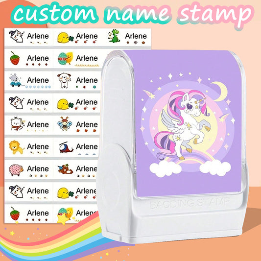 (90PCS stickers+1PC stamp set)Custom Name Stamp For Kids Clothing Waterproof The Name Stamp Personalized For Clothes ,Handwritten Signature Stamp,Personalized Clothing Stamps For Clothes, DIY Customized Cartoon Self Inking Name Seal Stamp For Business