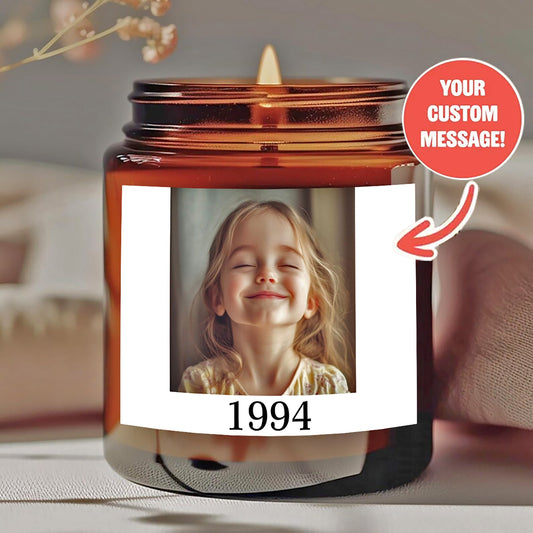 1 personalized candle - customized photos and text, transparent color can - long-lasting soy wax- wedding, Valentine's Day, birthday, bridesmaid gift - personalized souvenir gift, event candle