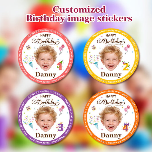 48/72PCS Customized Birthday Photo Stickers - Personalized Waterproof Labels with Name & Age for Party Favors, Dessert Decor - Unique Birthday Gift for Kids-yy