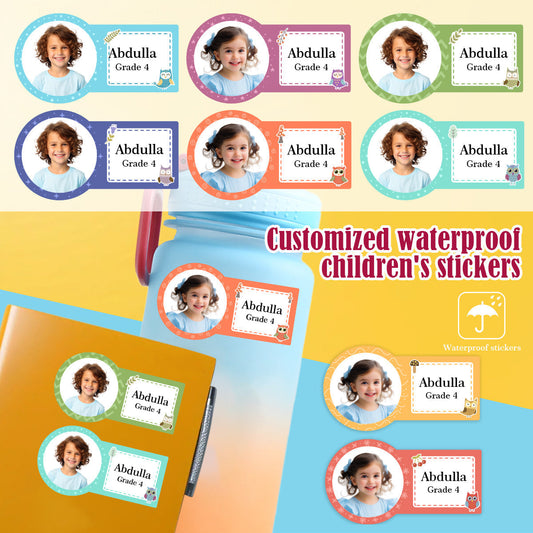 52/104pcs Personalized Photo Name Stickers - Custom Waterproof Labels with Owl Designs for Kids' School Supplies, Water Bottles - Unique Back to School Gift-yy