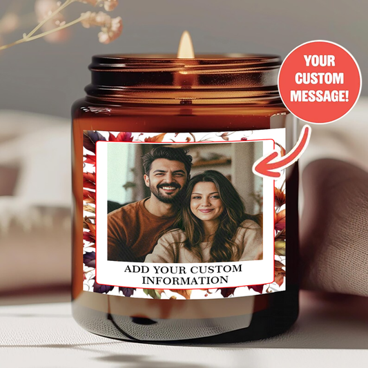1 personalized candle - customized photos and text, transparent color can - long-lasting soy wax - wedding, Valentine's Day, birthday, bridesmaid gift - personalized souvenir gift, event candle