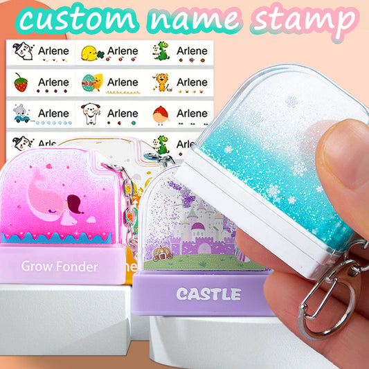 (90PCS stickers+1PC stamp set)1pc, DIY custom children's custom seals, quicksand seals, beautiful seals, glitter seals, name space seals, waterproof clothing personalized name seals, handwritten signature seals