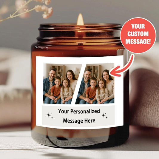 1 personalized candle - customized photos and text, transparent color can - long-lasting soy wax (burning time over 12 hours) - wedding, Valentine's Day, birthday, bridesmaid gift - personalized souvenir gift, event candle