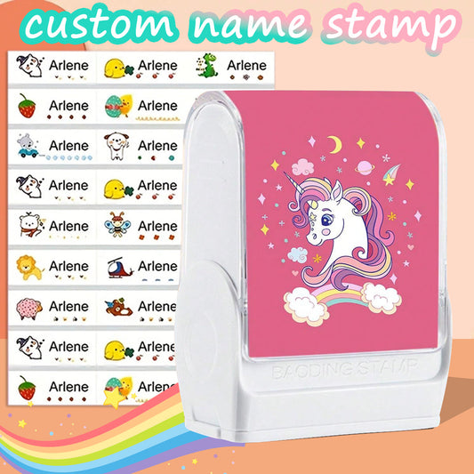 （90PCS stickers+1PC stamp set）Custom Name Stamp For Kids Clothing Waterproof The Name Stamp Personalized For Clothes ,Handwritten Signature Stamp,Personalized Clothing Stamps For Clothes, DIY Customized Cartoon Self Inking Name Seal Stamp For Business