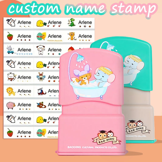 （90PCS stickers+1PC stamp set）Personalized Waterproof Stamp for Clothing, Personalized Ink Pad Stamps, Children's Name stamp, Men and Women