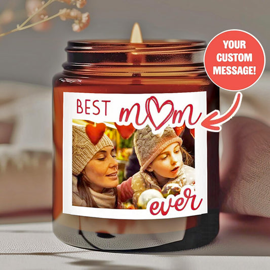 Personalized scented candles - "Best Mom" design and custom messages - smokeless natural wax in amber jars - offer him/her a unique holiday gift-YF