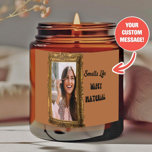 Personalized scented candle -- "Smells like soft...." Design and customize information - smokeless natural wax in amber jars - to provide him/her with a unique holiday gift-YF