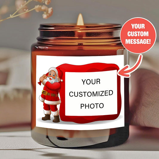 7/3.5/1.5oz Personalized Christmas Scented Candle - Custom Photo with Santa Design, Multiple Fragrances, Soy Wax (100g/200g) - Unique Christmas Gift for Family, Friends-yy