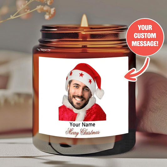 Personalized Christmas Scented Candle - Custom Photo, Name & Santa Outfit Design - 200g Soy Wax, Smokeless, 40H Burn - Unique Christmas Gift for Family, Friends yy-91