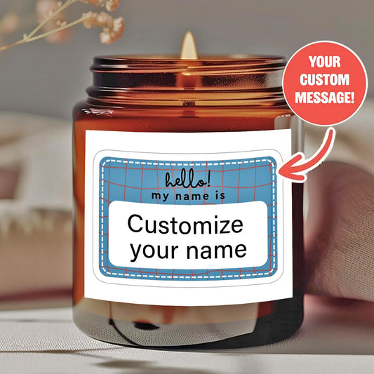 7/3.5/1.5oz Back to School Personalized Scented Candle - "Hello! My Name Is" Custom Name Design with Grid Pattern, 36pcs Name Stickers - Multiple Fragrances, Soy Wax - Unique Gift for Students, Teachers-yy