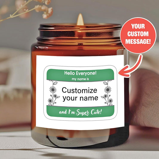 Back to School Personalized Scented Candle - "Hello Everyone! My Name Is" Custom Name Design with Floral Accents, 36pcs Name Stickers - Multiple Fragrances, Soy Wax - Unique Gift for Students, Teachers-yy