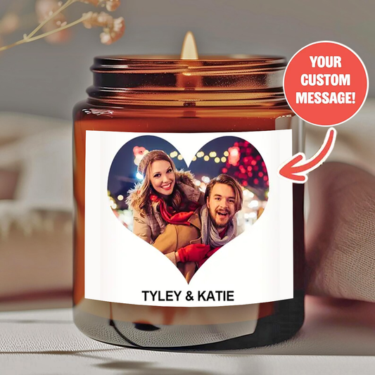 1 personalized candle - customized photos and text, transparent color can - long-lasting soy wax (burning time over 12 hours) - wedding, Valentine's Day, birthday, bridesmaid gift - personalized souvenir gift, event candle