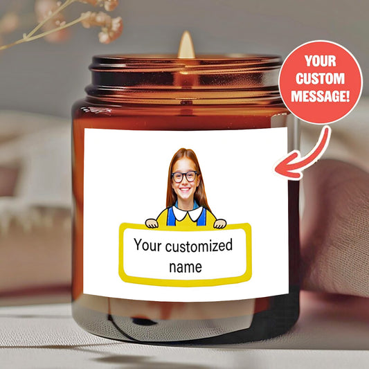 Back to School Personalized Scented Candle Set - Custom Avatar & Name, - Multiple Fragrances, Soy Wax - Unique Gift for Students, Teachers-yy
