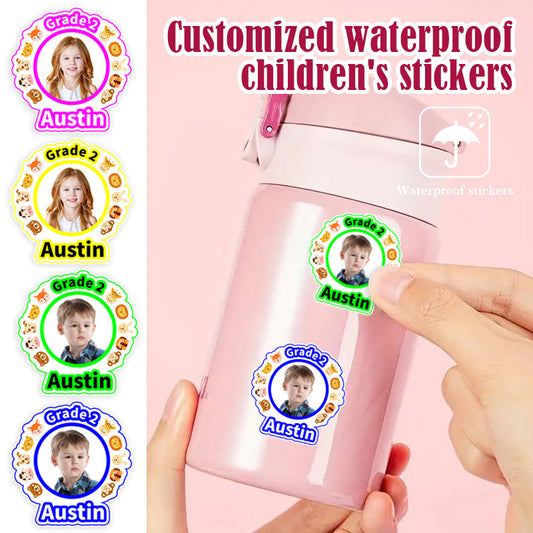 Children's photo name stickers,custom stickers for kindergarten school opening stationery cup stickers,waterproof name label-YF