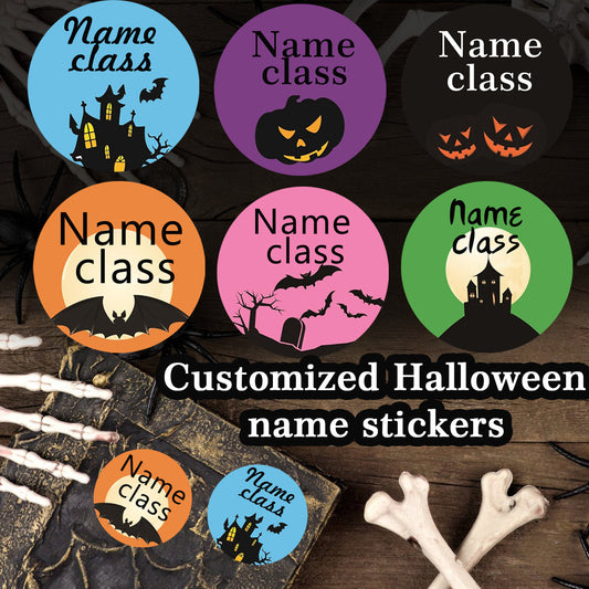 24/48PCS, Custom Halloween Name Stickers - Waterproof Personalized Labels with Pumpkin, Bat & Haunted House Designs - For Kids' School Supplies, Trick-or-Treat Buckets & Party Favors yy