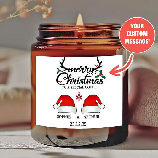 1 Personalized Candle - Customizable Text, Transparent Jar - Long-lasting Soy Wax - Suitable for Weddings, Christmas Hat Gifts - Personalized Souvenir, Event Candle