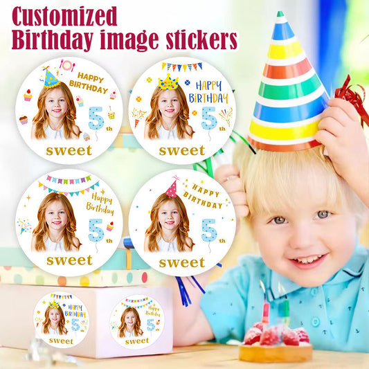 48/72PCS Customized Birthday Photo Stickers - Personalized Waterproof Labels with Party Designs for Gift Boxes, Bags & Birthday Decor - Unique Birthday Gift for Kids-yy