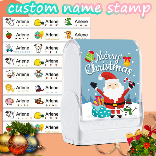 （90PCS Stickers + 1PC Stamp Set）Christmas Santa Custom Name Stamp Kit - Waterproof Self-Inking Personalized Stamp for Kids' Clothing, Stationery - DIY Gift & Item Identification Seal-yy
