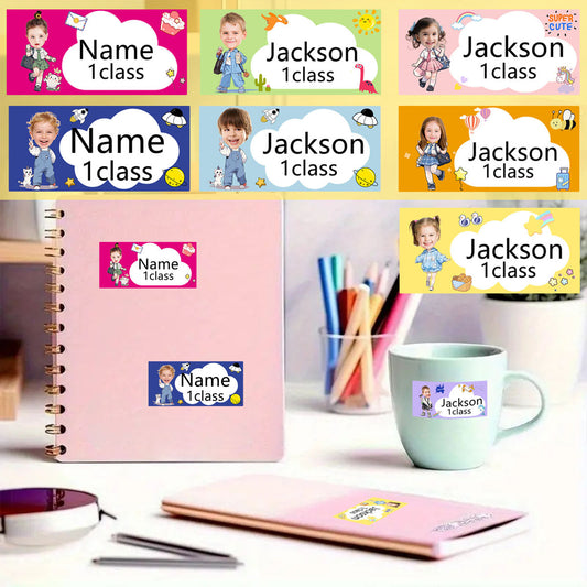 52/104PCS Personalized Label Stickers Custom photos Name Stickers for kid's Water Bottles, Cups, and school Stationery good Waterproof-YF