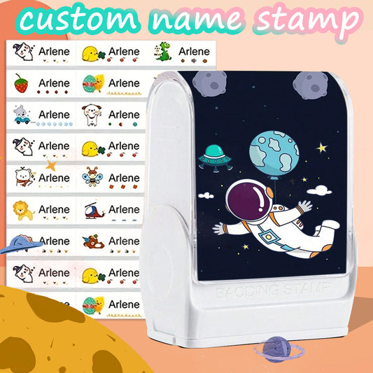 （90PCS stickers+1PC stamp set）Custom Name Stamp For Kids Clothing Waterproof The Name Stamp Personalized For Clothes ,Handwritten Signature Stamp,Personalized Clothing Stamps For Clothes, DIY Customized astronaut Self Inking Name Seal Stamp For Business