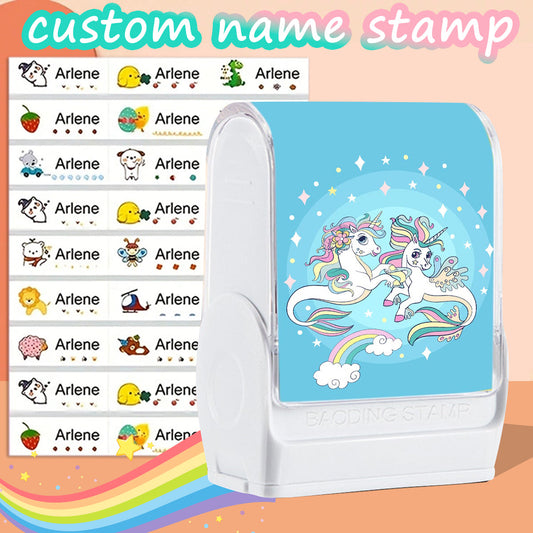 （90PCS stickers+1PC stamp set）Custom Name Stamp For Kids Clothing Waterproof The Name Stamp Personalized For Clothes ,Handwritten Signature Stamp,Personalized Clothing Stamps For Clothes, DIY Customized Cartoon Self Inking Name Seal Stamp For Business
