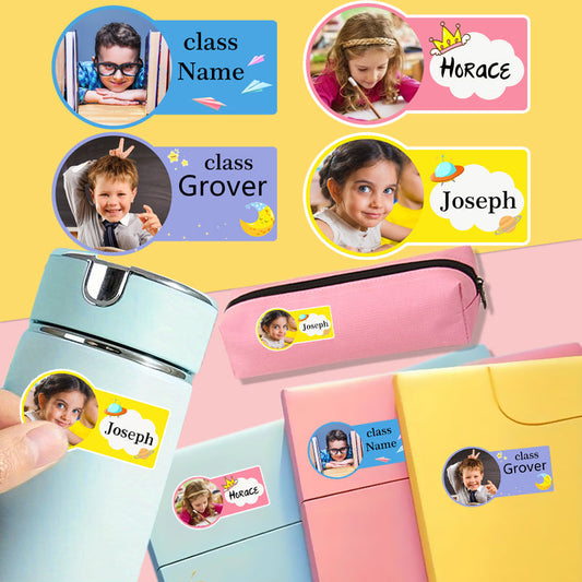 48/96PCS Personalized Photo Name Stickers - Custom Waterproof Labels for Kids' School Supplies, Water Bottles - Unique Back to School Gift with Cute Designs-yy
