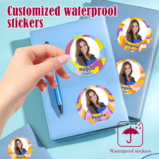 104/156PCS 156PCS Customized Photo Name & Class Stickers with Geometric Patterns - Waterproof Personalized Labels for Water Bottles, Stationery, Gift Box Decoration - Unique Choice for Students' Item Identification-yy