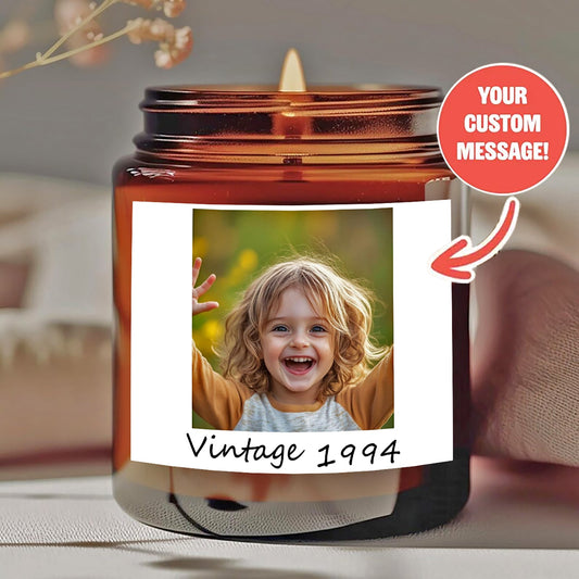 1 personalized candle - customized photos and text, transparent color can - long-lasting soy wax- wedding, Valentine's Day, birthday, bridesmaid gift - personalized souvenir gift, event candle