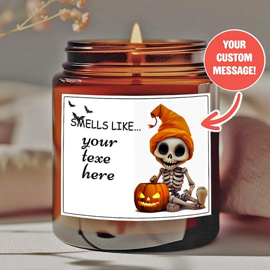 Personalized Halloween Scented Candle - "Trick or Treat" Design with Custom Message - Smokeless Natural Wax in Amber Jar - Unique Halloween Gift for Him/Her