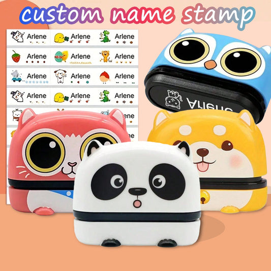（90PCS stickers+1PC stamp set）Customized children's name stamp,personalized waterproof stamp for clothing,Men's and women's personalized ink pad stamps