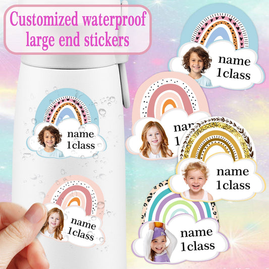 54/108PCS Customized cloud stickers with children's big head photos and names, waterproof and cute student tags, email stickers-YF