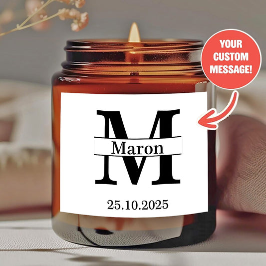 Personalized Scented Candle - Custom Name, Initial & Date, Classic Monogram Design - Smokeless Natural Wax in Amber Jar, 20H/40H Burn Time - Unique Gift for Birthday/Anniversary/Housewarming, Customizable for Him/Her