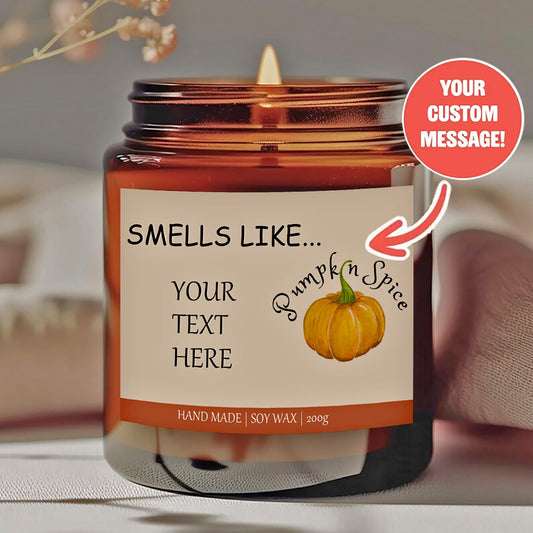 Personalized Halloween Scented Candle - Custom Text with Pumpkin Jack-o'-Lanterns Design - Smokeless Soy Wax in Amber Jar - Unique Halloween Gift for Him/Her