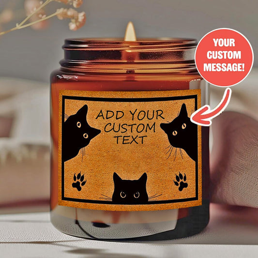 1 Personalized Candle - Three Black Cats, Customizable Photo and Text, Transparent Color Jar - Long-Lasting Soy Wax - Suitable for Weddings, Valentine's Day, Birthday, Bridesmaid Gift - Personalized Keepsake, Event Candle
