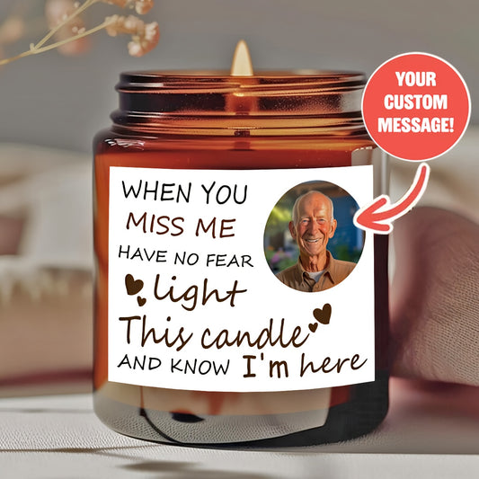 1pc Personalized Photo/Text Candle - Custom Birthday, Anniversary, Memorial - Long-Lasting 12+ Hour Burn Time - Smokeless Soy Wax Candle in Clear Glass Jar - Custom Picture or Message - Thoughtful Gift for Home Decor, Funeral, Wedding, Valentine's - Perso