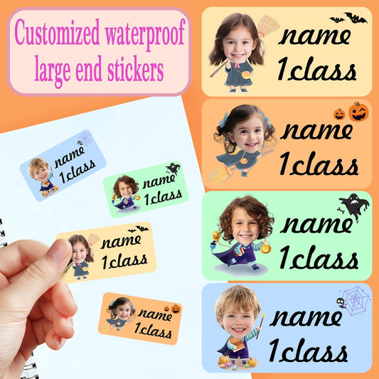 Customized children's name stickers, Halloween gift box sticker gifts, personalized campus waterproof stickers-YF