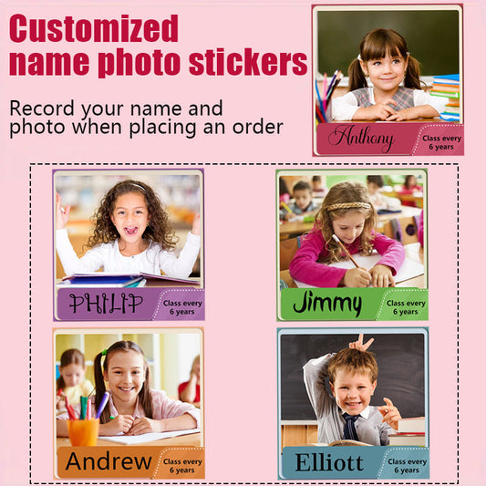 48/72PCS Customized Photo Name & Class Stickers - Waterproof Personalized Labels for Kids' School Supplies, Water Bottles & Daily Items - Unique Back to School & Daily Organizing Gift-yy