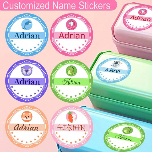 24/48PCS Customized Name Stickers - Personalized Waterproof Labels with Cute Animal & Astronaut Designs for Stationery, Water Bottles, Envelopes - Unique Choice for Kids' Item Identification & Decoration-yy